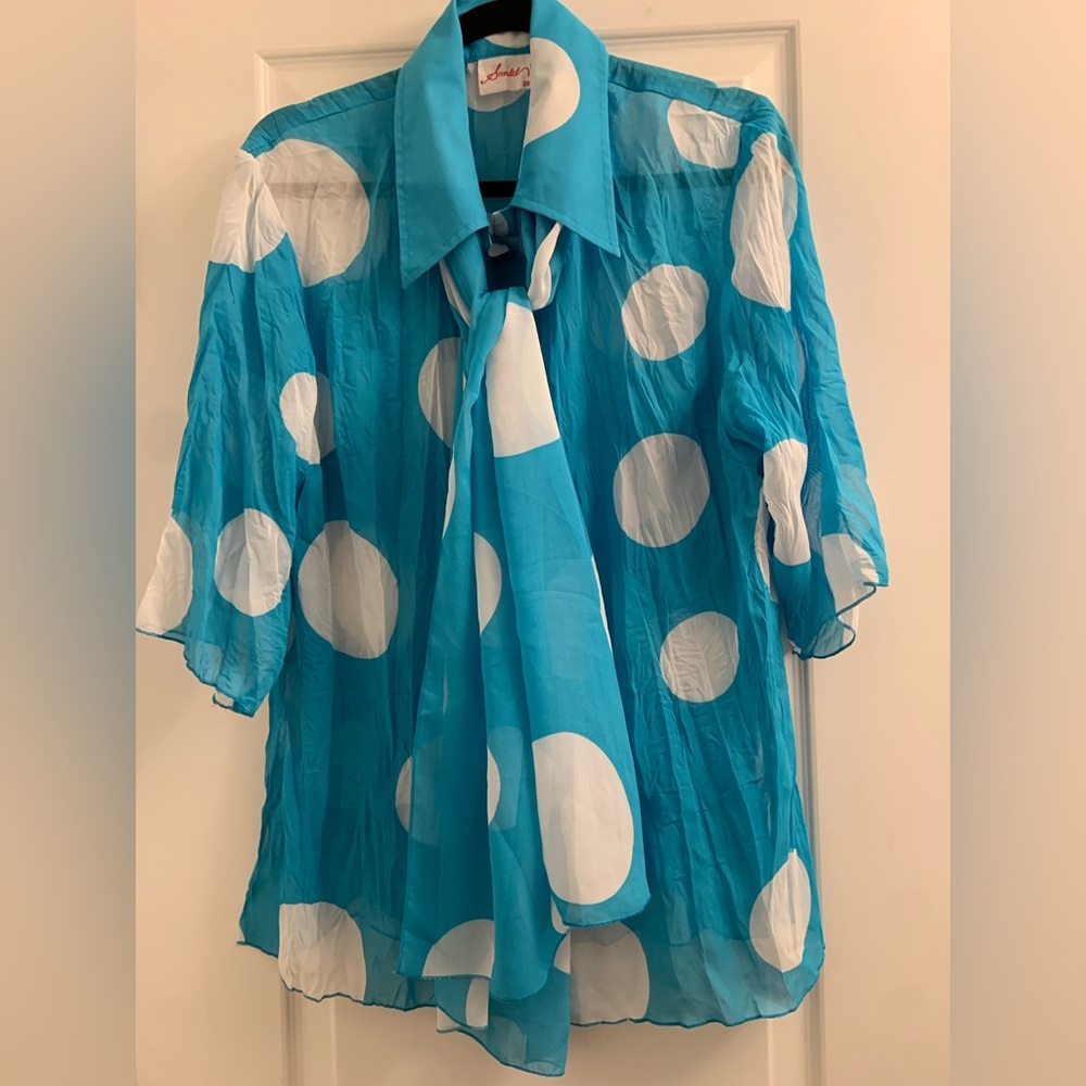 Scarlett Turquoise Blouse with White Accents